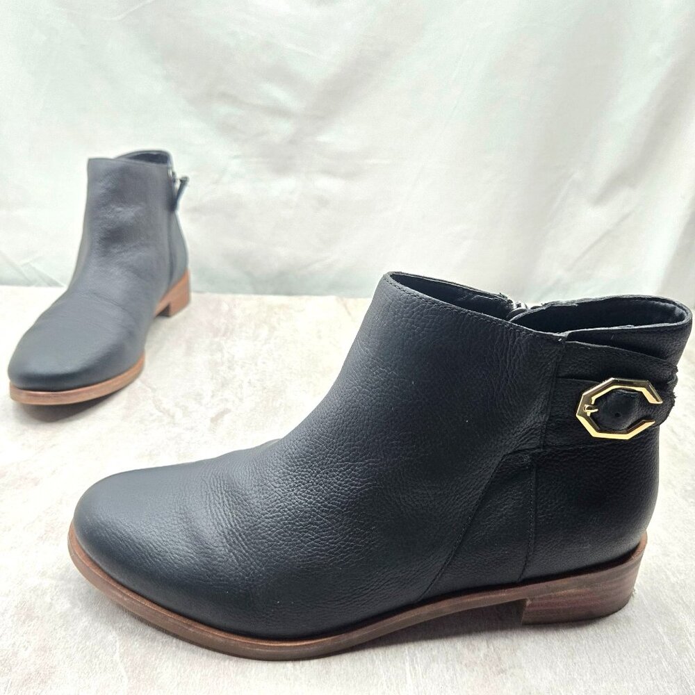 Cole Haan Ankle Booties Sz 9 Black Leather Dressy Western Low Heel Buckle Boots